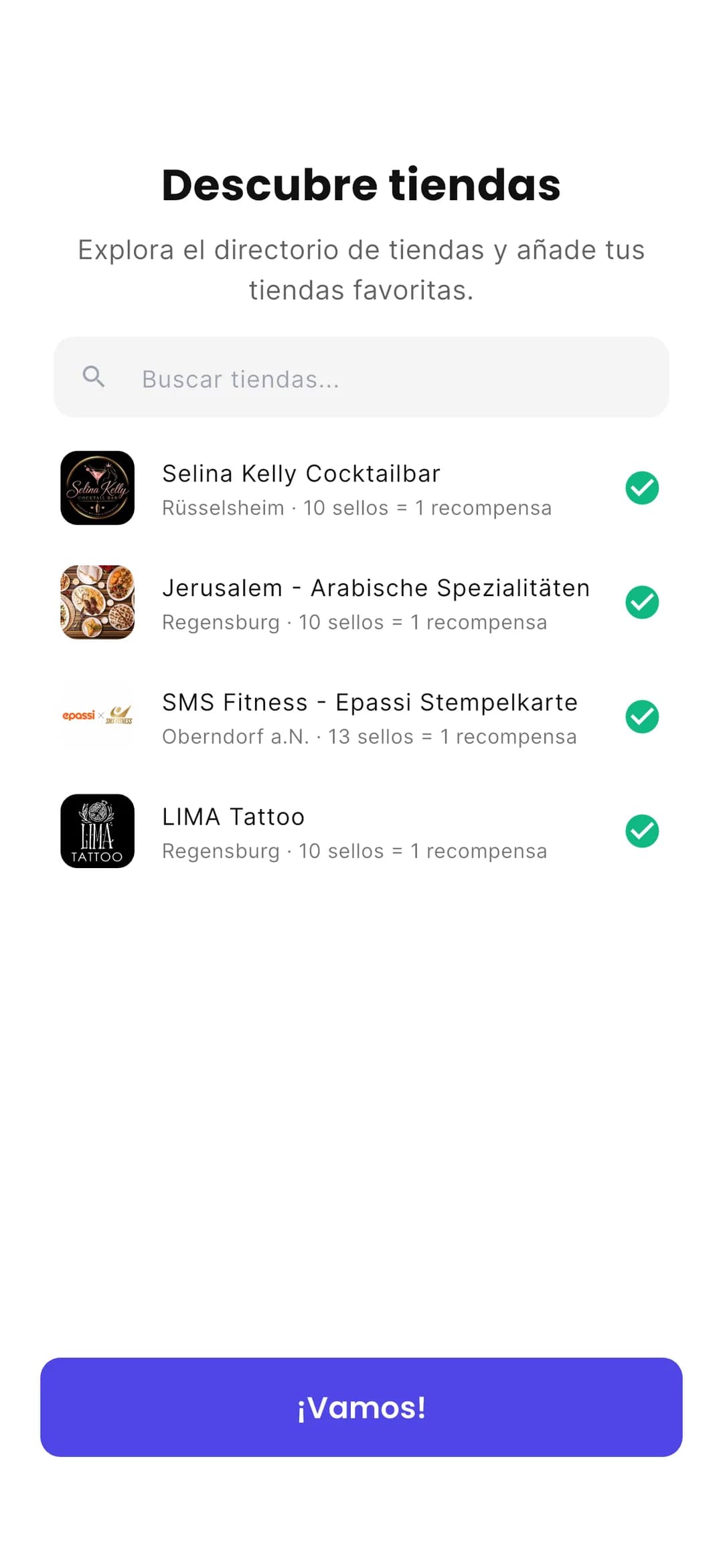 App de Stempely: directorio de comercios participantes