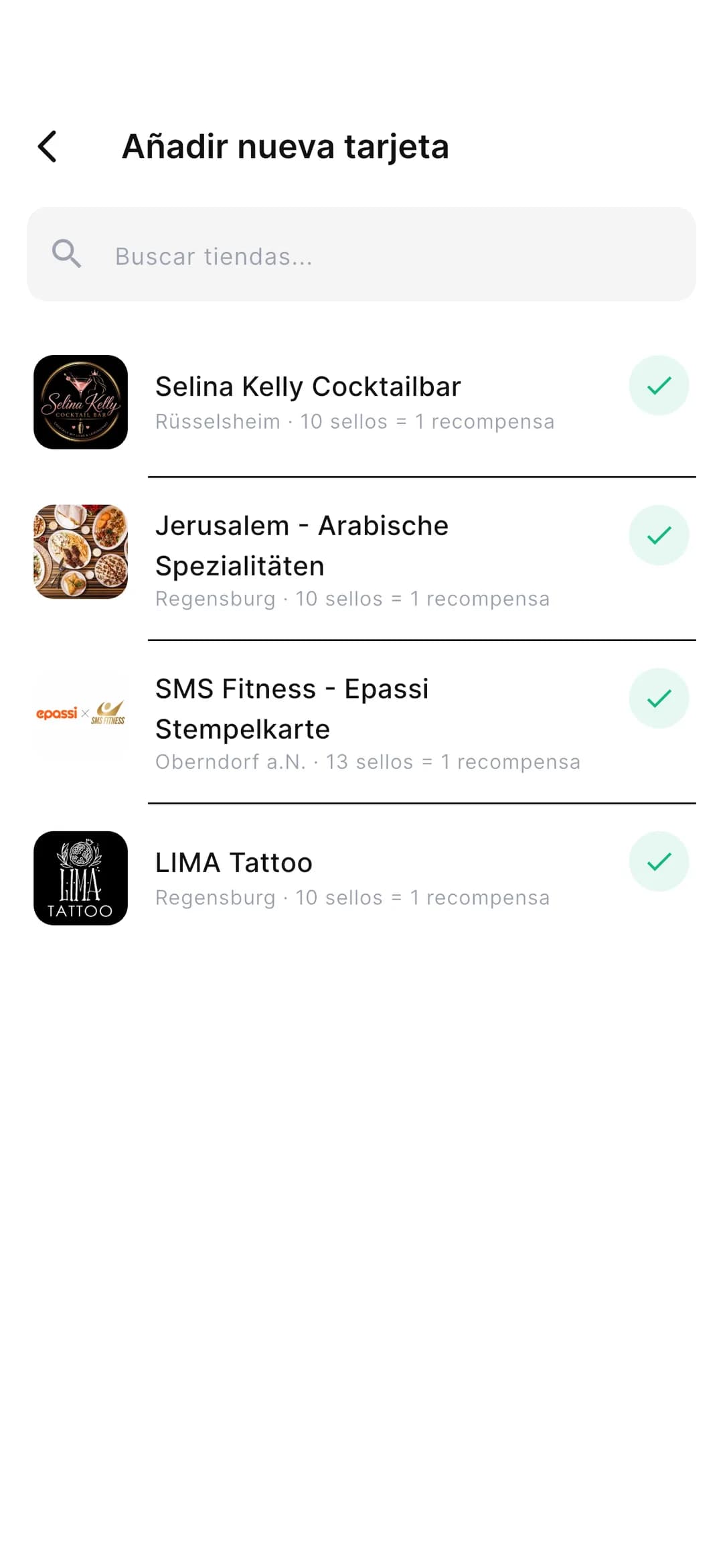 App de Stempely: directorio de comercios participantes