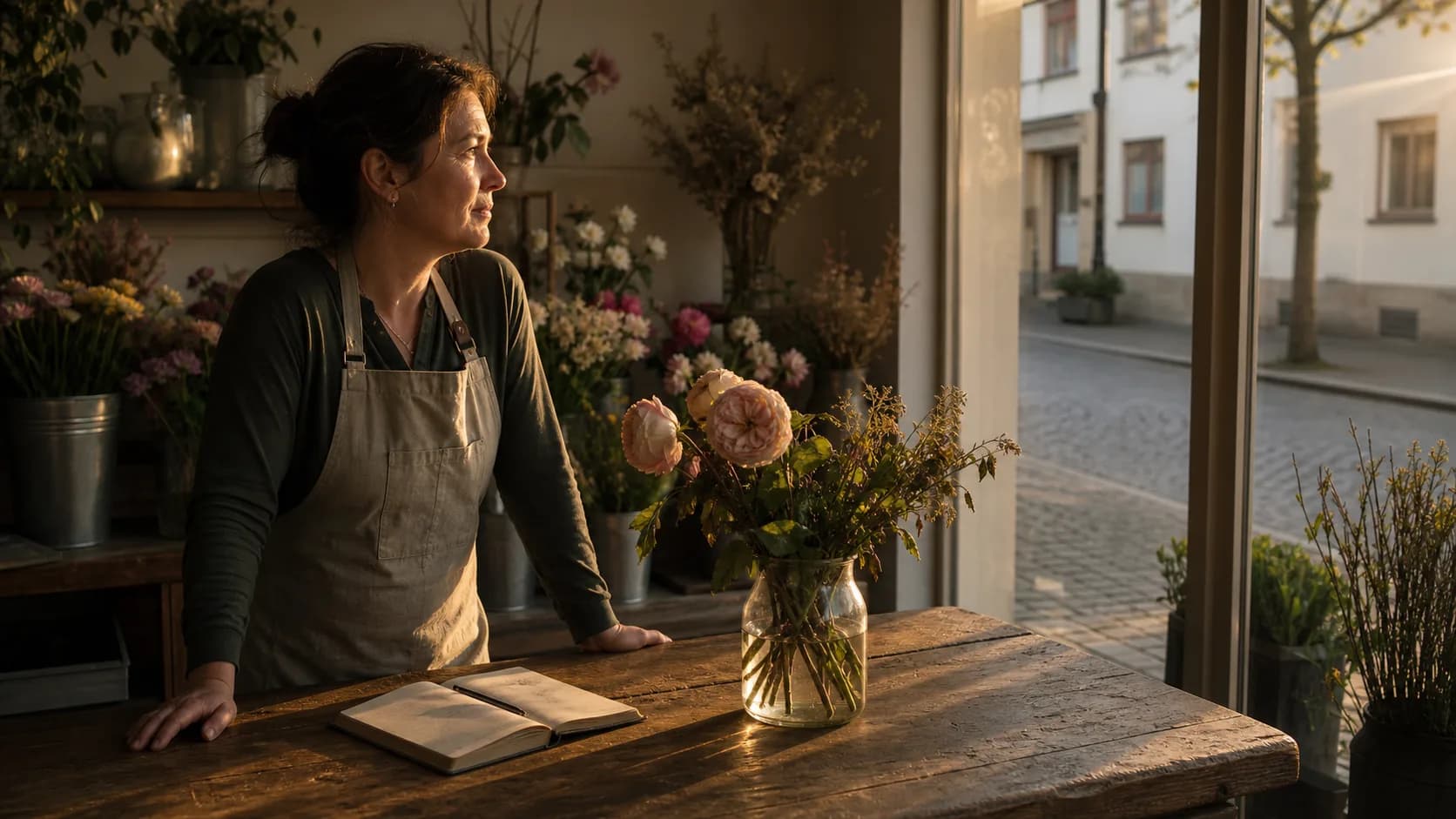 Floristería vacía a última hora de la tarde, símbolo de falta de clientela fija