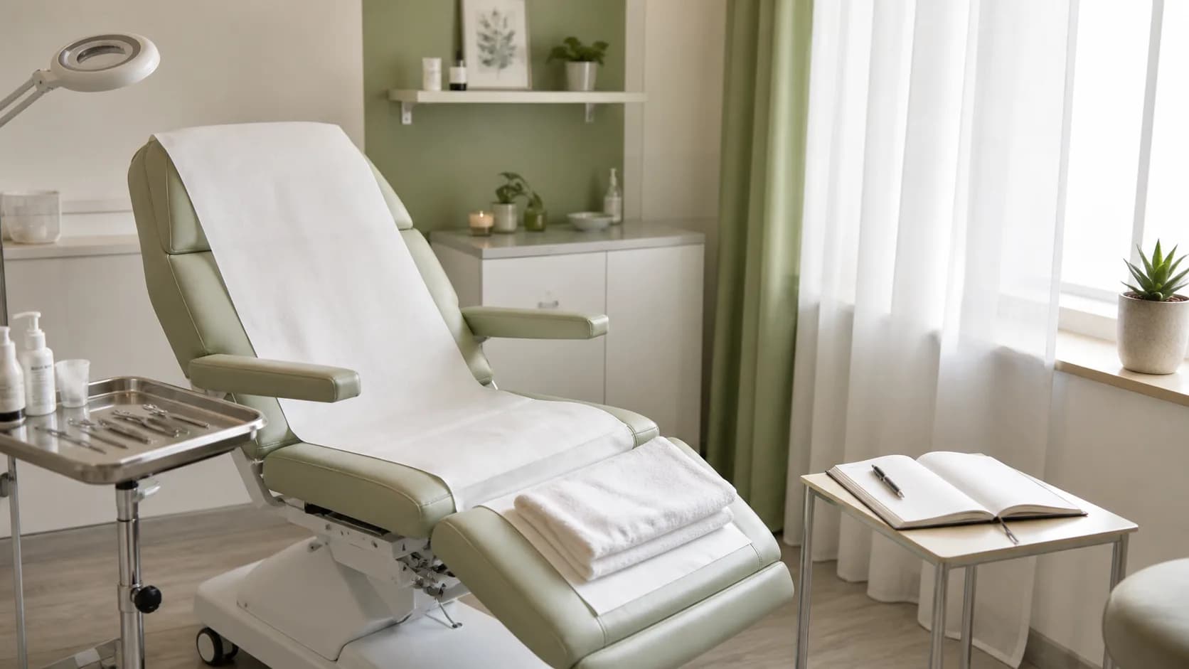 Sala de tratamiento de cuidado de pies vacía — símbolo de pacientes que no vuelven