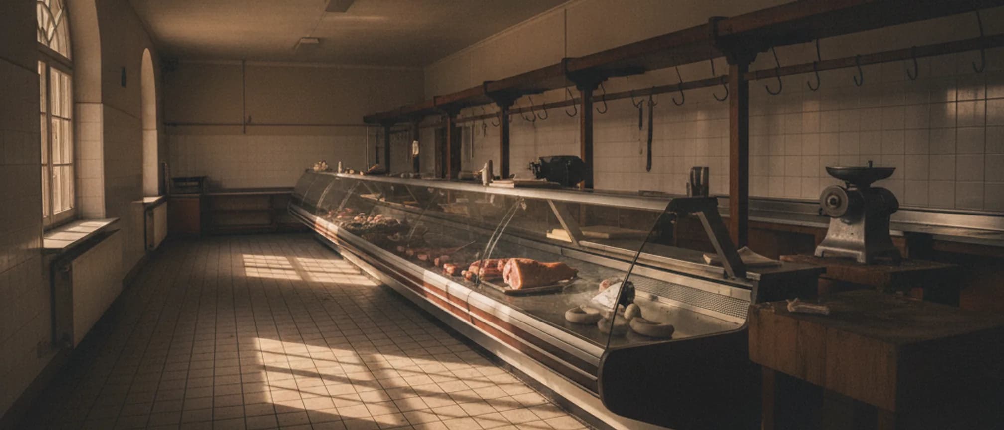Mostrador de carne vacío a última hora de la tarde: símbolo de los clientes habituales que dejan de venir